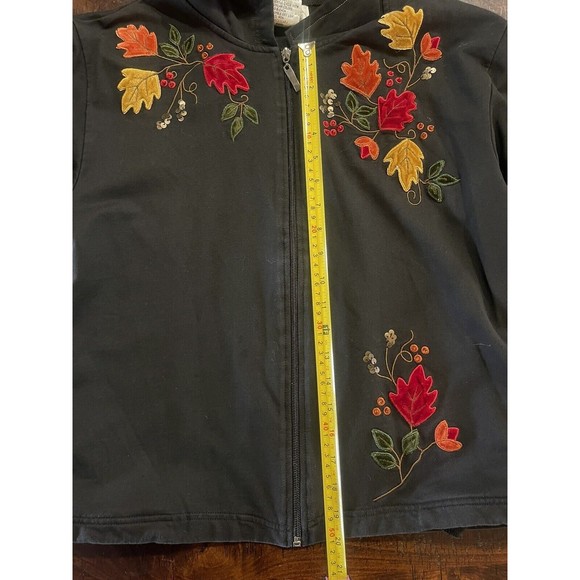 Mandal Bay Zip Up Fall Velvet Leaves Leaves Black Jacket/Cardigan  Large Cotton - Picture 6 of 12